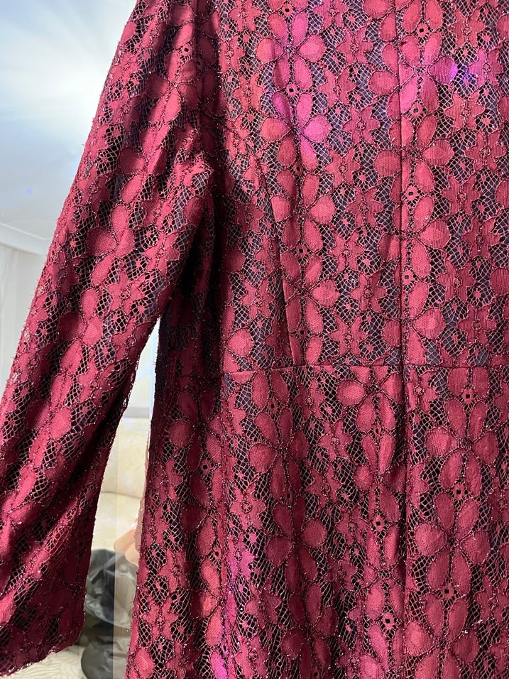 Bordo Yılan Desenli Uzun Elbise - Görsel 5