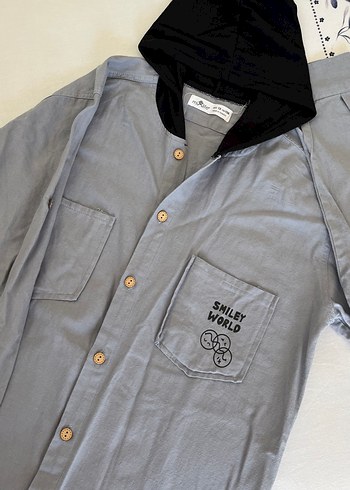 Gri Düğmeli Uzun Kollu erkek çocuk Gömleği - Görsel 3