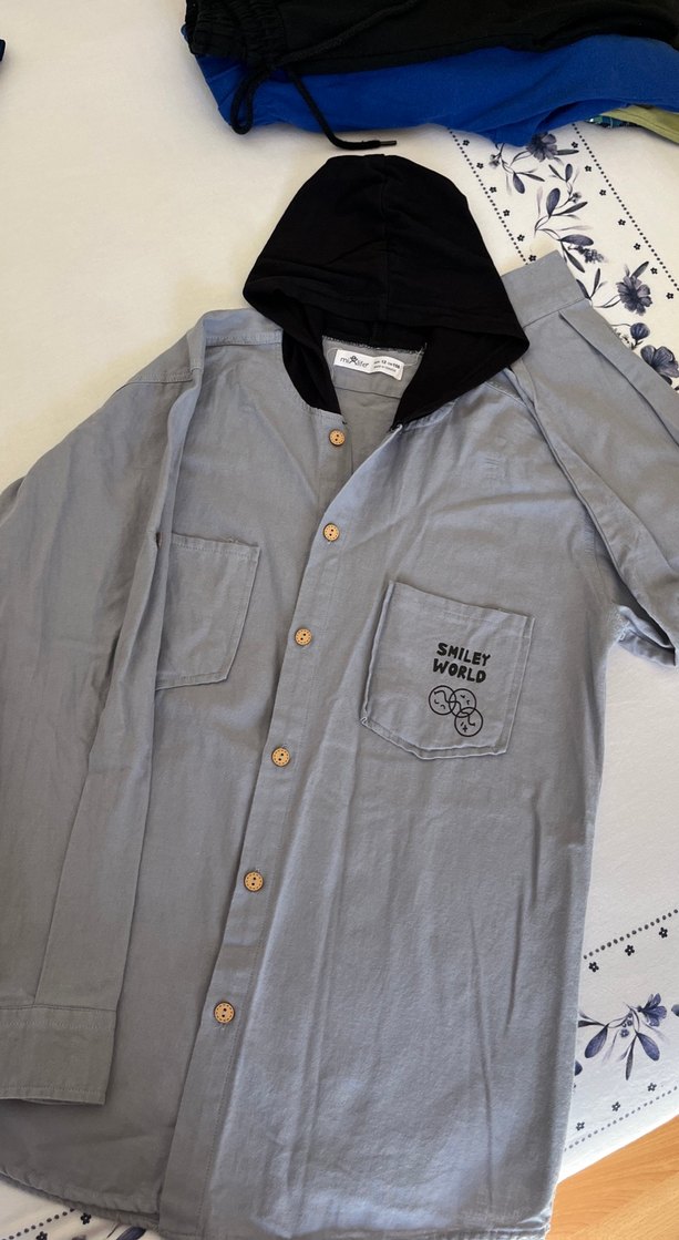 Gri Düğmeli Uzun Kollu erkek çocuk Gömleği - Görsel 4