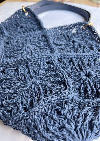 Lacivert Dantel Detaylı hasır Kadın Çanta - Görsel 5