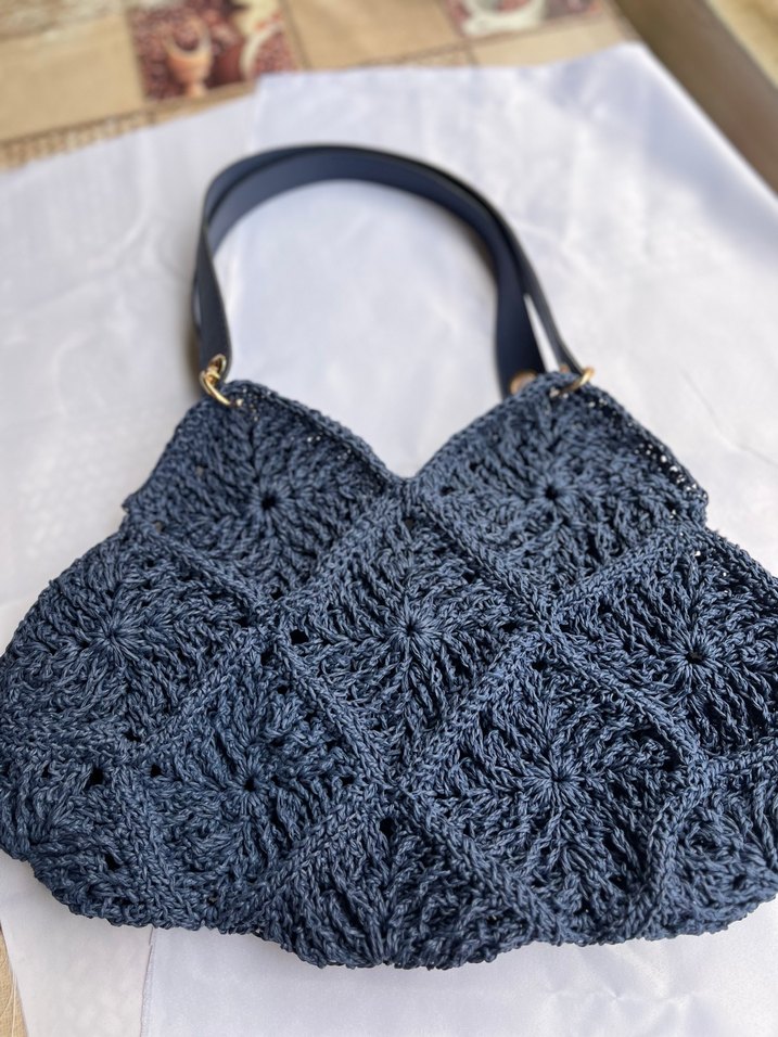 Lacivert Dantel Detaylı hasır Kadın Çanta - Görsel 3