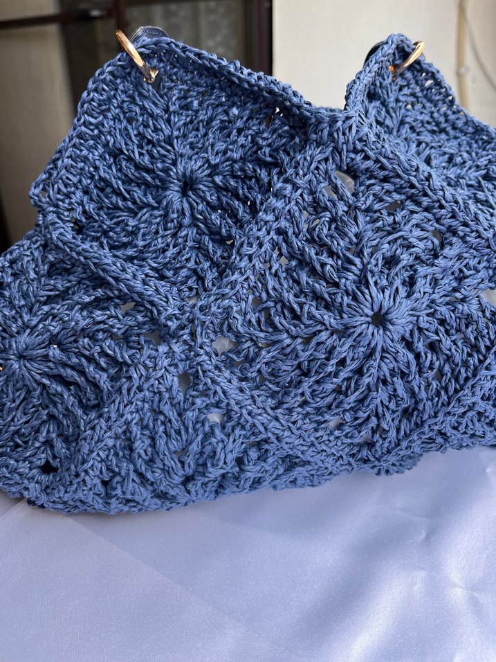 Lacivert Dantel Detaylı hasır Kadın Çanta - Görsel 2