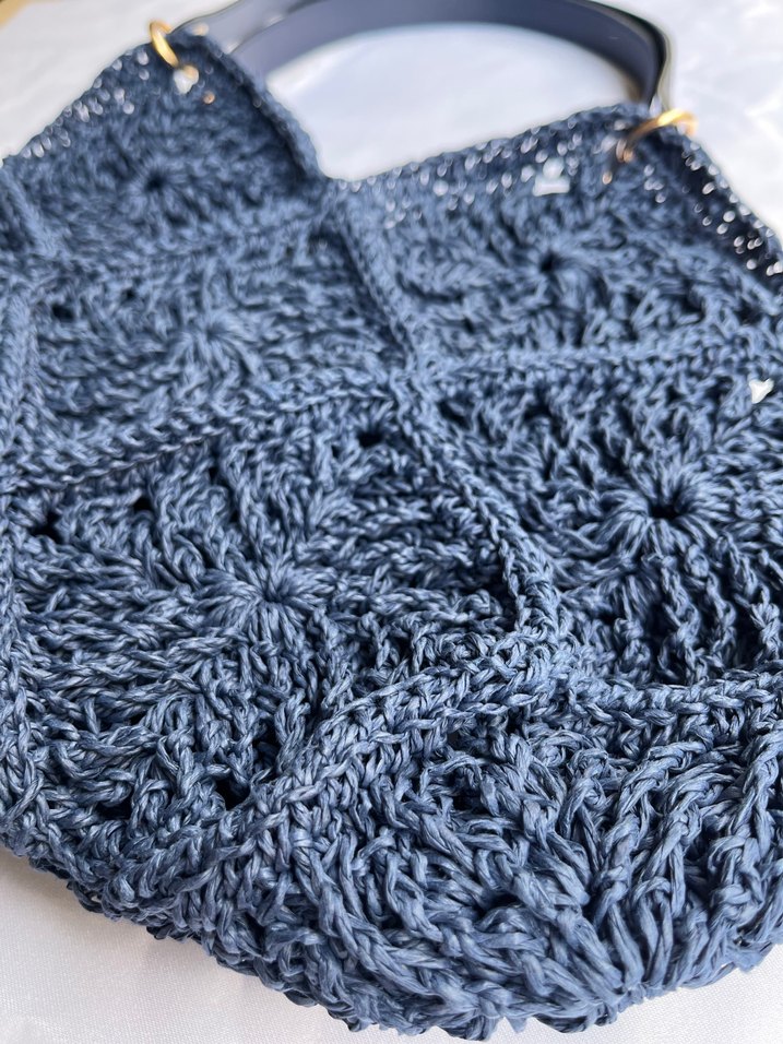 Lacivert Dantel Detaylı hasır Kadın Çanta - Görsel 4