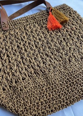 Bohem Renkli Nakışlı Örgü hasır Kadın Çanta - Görsel 2