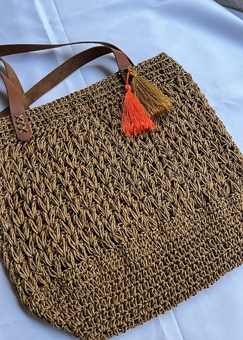 Bohem Renkli Nakışlı Örgü hasır Kadın Çanta - Görsel 4