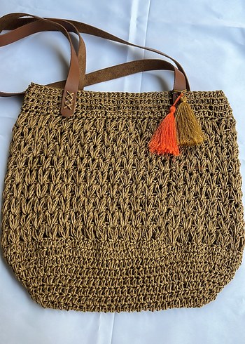 Bohem Renkli Nakışlı Örgü hasır Kadın Çanta - Görsel 3