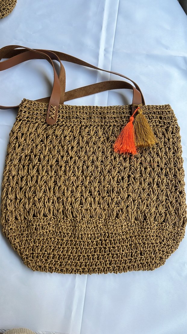 Bohem Renkli Nakışlı Örgü hasır Kadın Çanta - Görsel 3