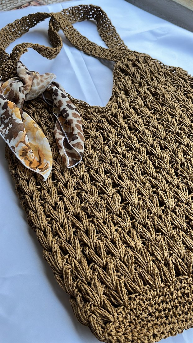 Kahverengi Bohem Kadın hasır çanta - Görsel 2