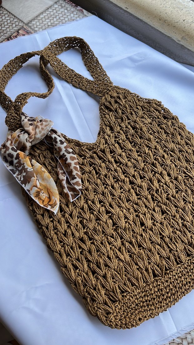 Kahverengi Bohem Kadın hasır çanta - Görsel 4