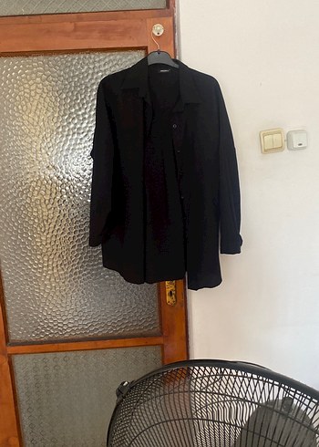 Diğer Düğmeli Siyah Keten Kadın Gömlek
