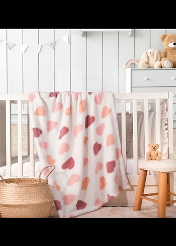 Pastel Pembe Kalp Desenli Çocuk Battaniyesi - Görsel 2