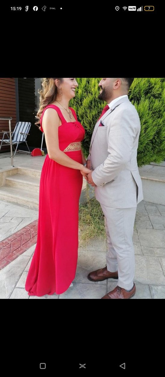 Özel Tasarım-Kırmızı Drapeli Uzun Abiye Elbise - Görsel 3