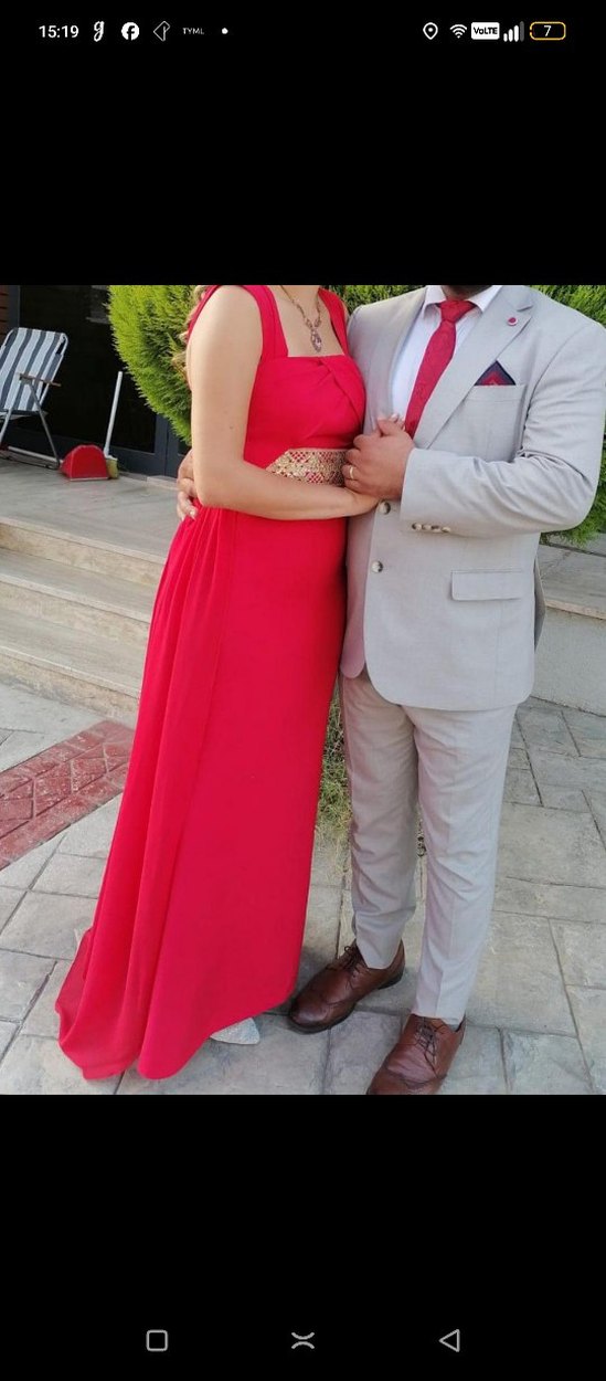 Özel Tasarım-Kırmızı Drapeli Uzun Abiye Elbise - Görsel 4