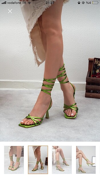 Yeşil İpli Topuklu Ayakkabı