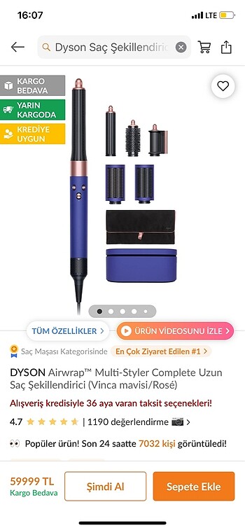  Beden Renk Dyson saç seçiklendirme seti