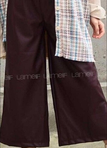 Lamelif kemerli bol paça deri pantolon 