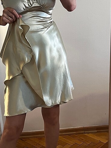 Zara Saten Su Yeşili Mini Elbise