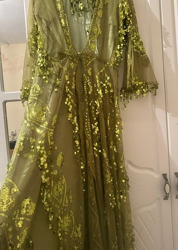 Kadın Haki Uzun Kollu Nakışlı Bohem Elbise - Görsel 6