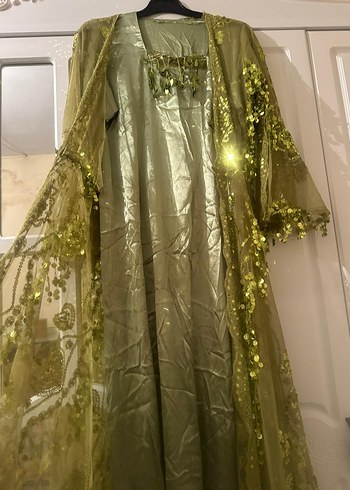 Kadın Haki Uzun Kollu Nakışlı Bohem Elbise - Görsel 5