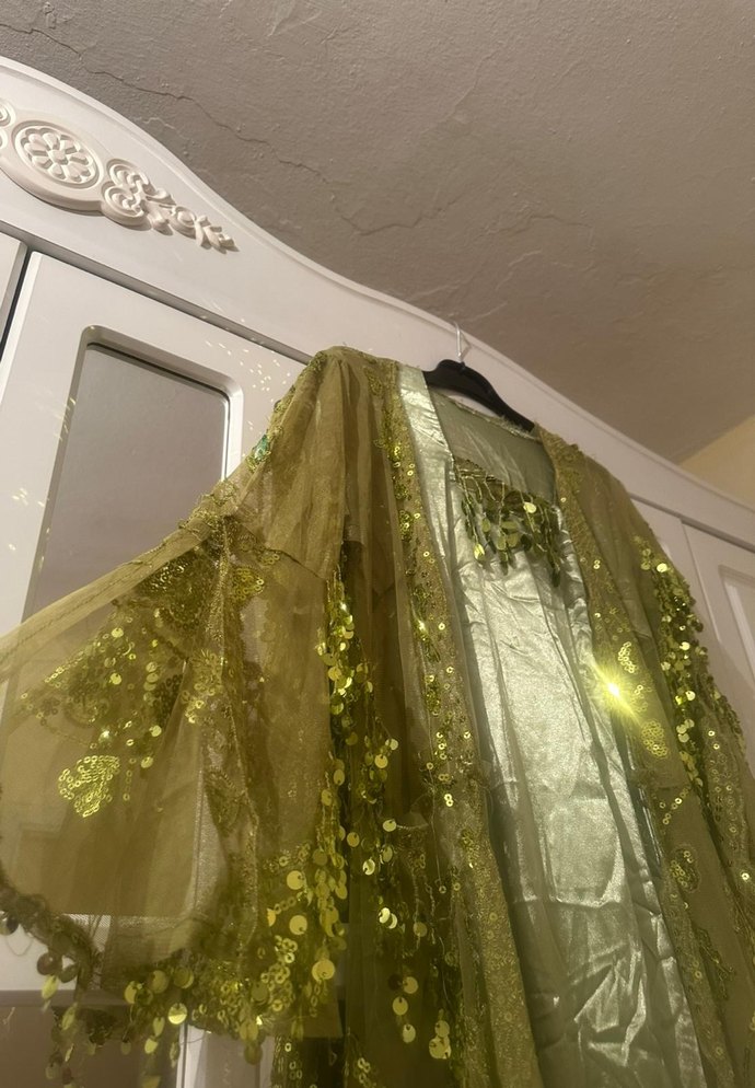 Kadın Haki Uzun Kollu Nakışlı Bohem Elbise - Görsel 2