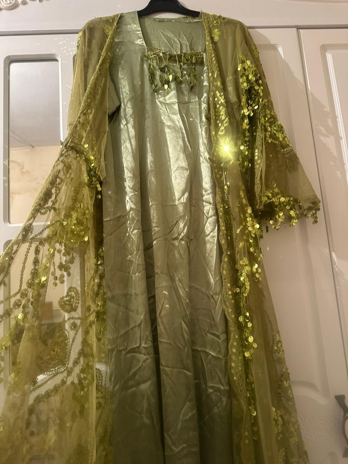 Kadın Haki Uzun Kollu Nakışlı Bohem Elbise - Görsel 5