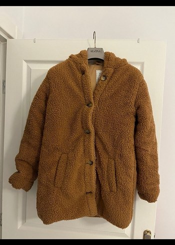 Kahverengi Kadın Midi Peluş Mont