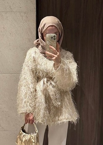 Bej Tüylü Midi Kadın ceket
