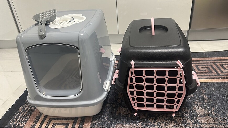 Kedi taşıma çantası+tuvalet kabı