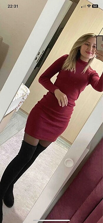 m Beden Bordo elbise