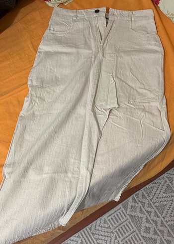 Zara Ekru Keten Yirtmacli Etek Rahat Ve Sik