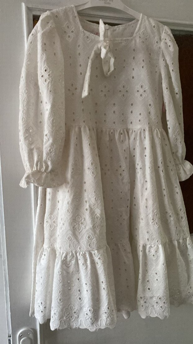 Beyaz Nakışlı Bohem 8yaş Elbise - Görsel 3