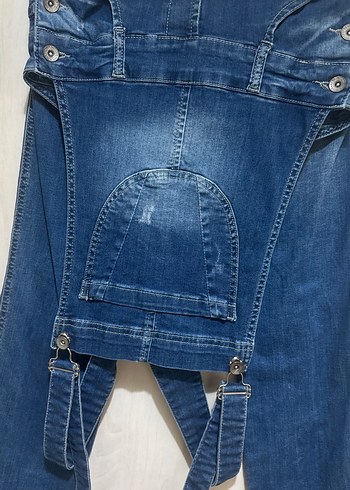 36 Beden Kadın Mavi Denim Askılı Uzun Tulum