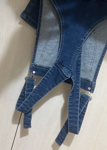 36 Beden mavi Renk Kadın Mavi Denim Askılı Uzun Tulum