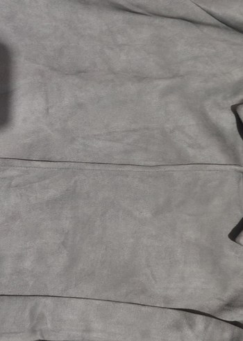 Gri Süet V Yaka Uzun Kadın Trençkot - Görsel 2