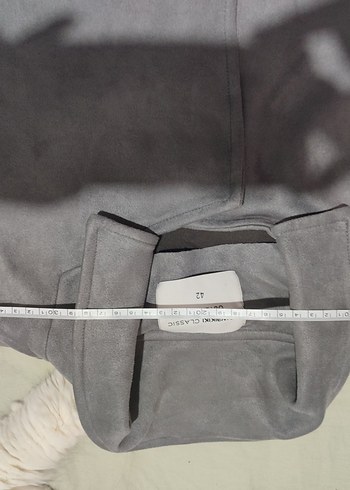 Gri Süet V Yaka Uzun Kadın Trençkot - Görsel 3