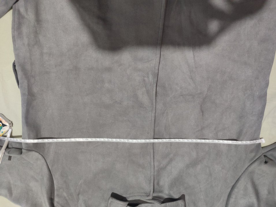 Gri Süet V Yaka Uzun Kadın Trençkot - Görsel 4