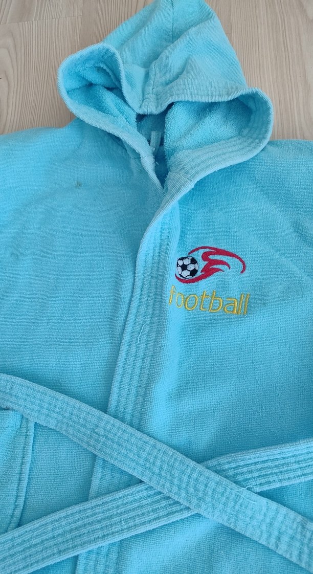 Kapüşonlu Mavi Erkek Çocuk Bornoz - Görsel 2