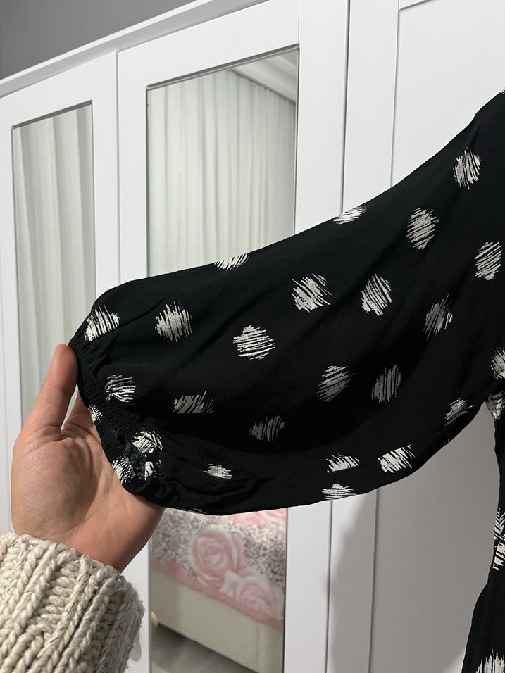 Siyah Puantiyeli Uzun Salaş Elbise - Görsel 2