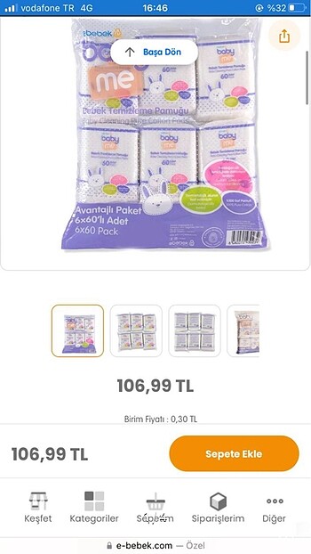 Baby me bebek temizleme pamuğu