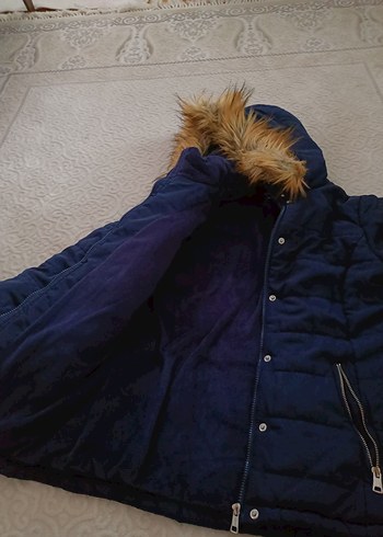 Kürklü Kapüşonlu Lacivert Kadın Kış Montu - Görsel 2