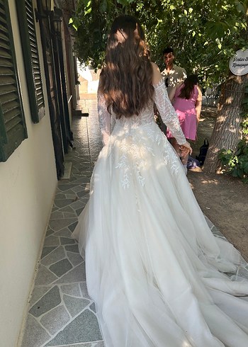 38 beden helenistik model Uzun Kollu Straplez A Kesim Gelinlik - Görsel 6