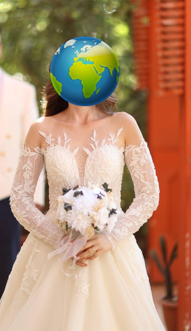 38 beden helenistik model Uzun Kollu Straplez A Kesim Gelinlik - Görsel 3