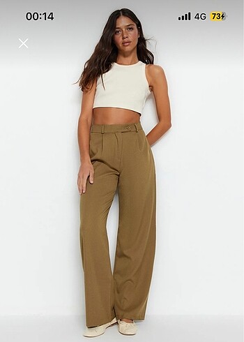 Trendyolmilla 36 beden haki wide leg geniş paça dokuma pantolon
