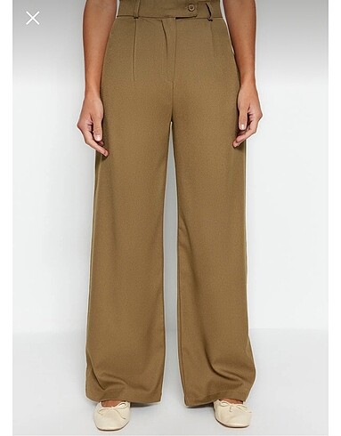 Trendyolmilla 36 beden haki wide leg geniş paça dokuma pantolon - Görsel 3