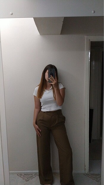 Trendyolmilla 36 beden haki wide leg geniş paça dokuma pantolon - Görsel 8