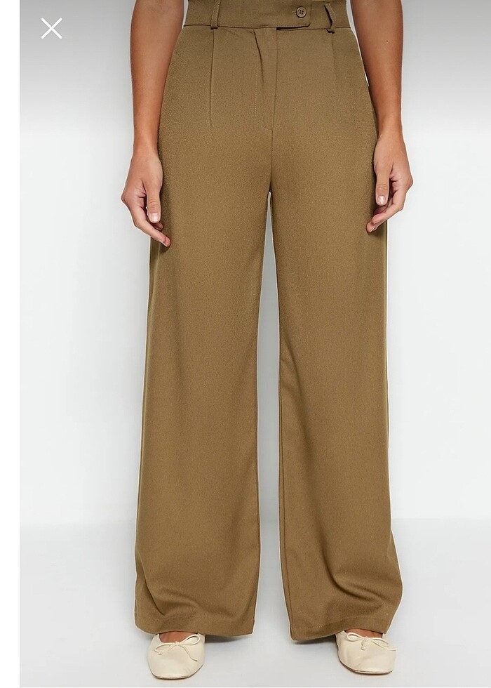 Trendyolmilla 36 beden haki wide leg geniş paça dokuma pantolon - Görsel 3