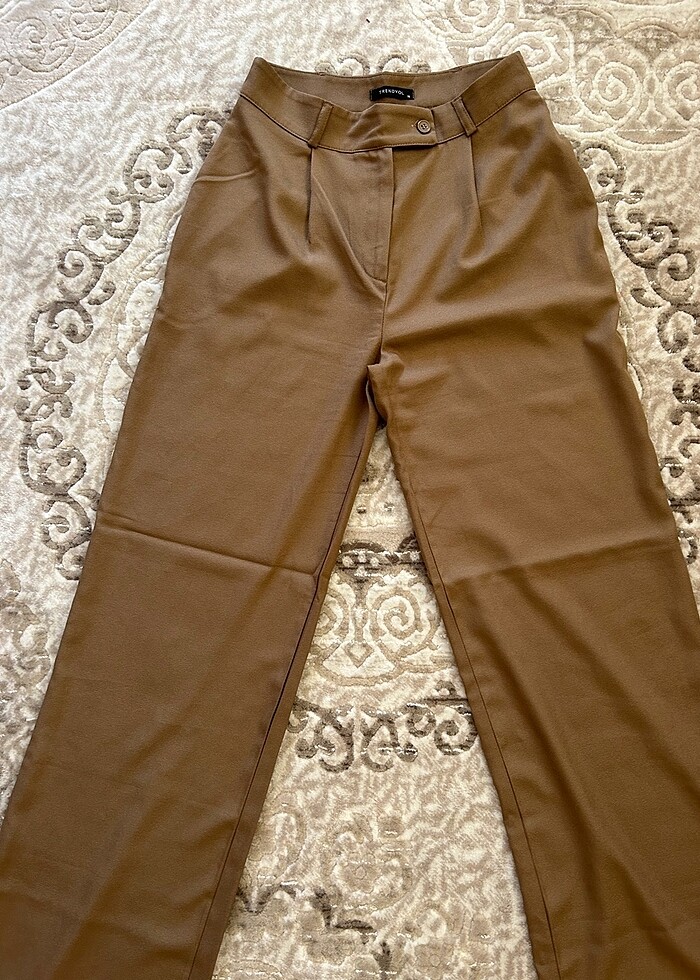 Trendyolmilla 36 beden haki wide leg geniş paça dokuma pantolon - Görsel 5