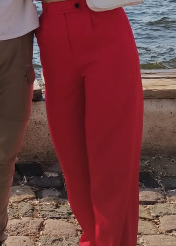 Kırmızı palazzo kumaş pantolon - Görsel 5