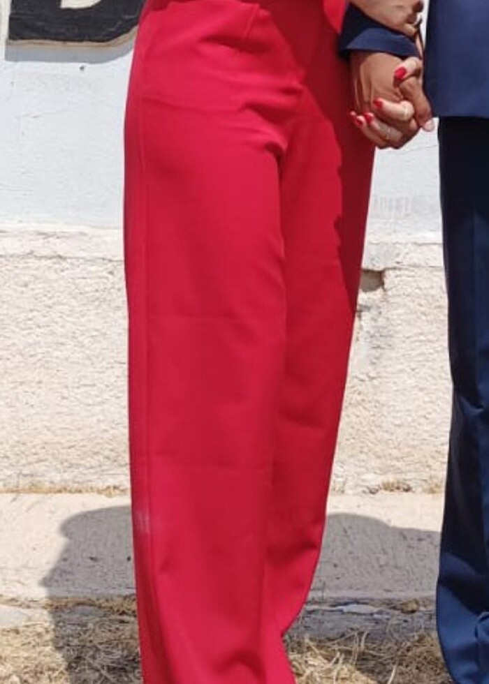 Kırmızı palazzo kumaş pantolon - Görsel 3