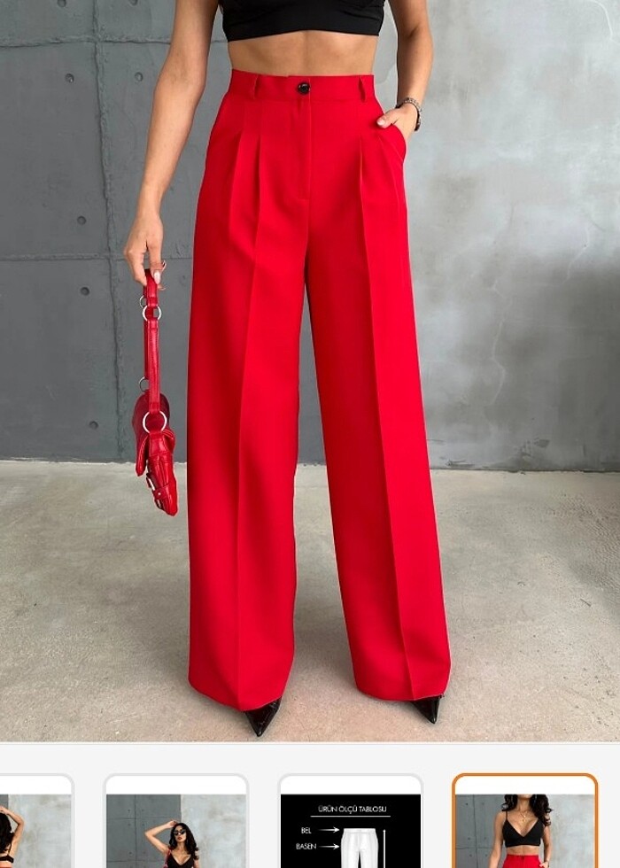 Kırmızı palazzo kumaş pantolon - Görsel 2